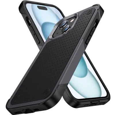 Obrázek produktu pro Pouzdro pro iPhone 15, vojenská kvalita, nárazuvzdorné hybridní 2v1 tvrdý PC a měkký TPU pouzdro Šedá černé