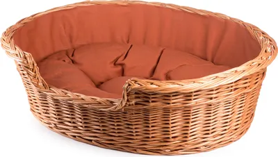 Produktbild von JIPRO® Katzenkorb, Hundebett aus Weide mit zimtfarbenem Kissen Dant I. - B 55 x T 40 x H 18(cm)