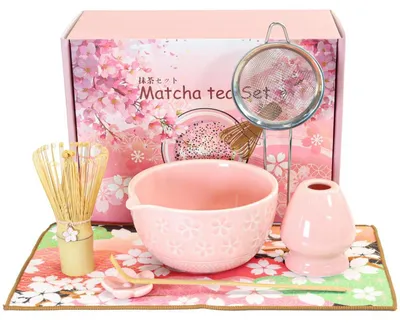 Immagine prodotto di Set per matcha in Vetroceramica: ciotola, frustino in bambù, cucchiaino, portacucchiaino, 7 pezzi, colore rosa