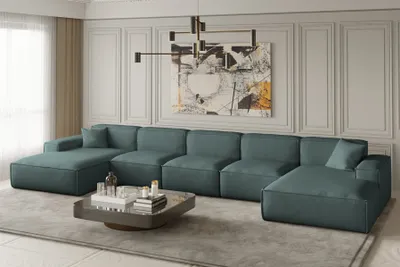 Productafbeelding van Zitmeubel in U-vorm, model CELES XL, bekleed met stof Opera Velvet in de kleur Saphir