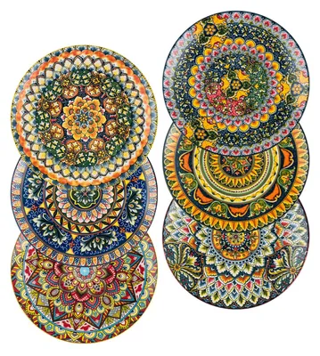 Bordenset, 6er Set, 25,4 cm, Porzellan, rund, Boho-Muster
