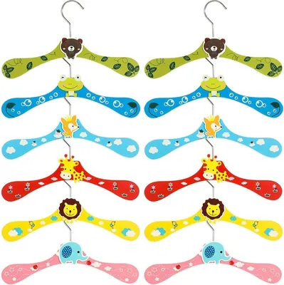 Produktbild von Kinder Kleiderbügel Set Cartoon Tiermotive 12 Stück Holz Bunt Baby Hose Haken