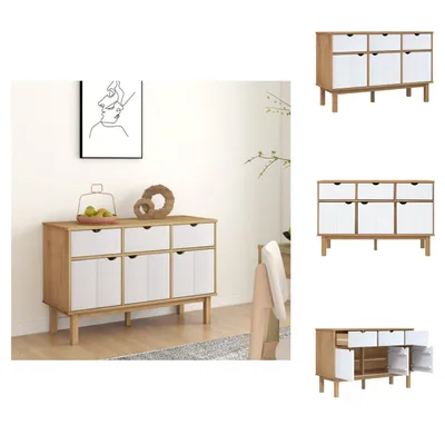 Image de Buffet vidaXL OTTA marron et blanc 114 x 43 x 73,5 cm en pin massif - Buffets