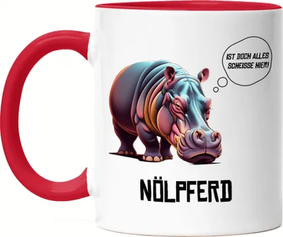 Produktbild von Nölpferd Ist doch alles scheiße hier Tasse Rot Wortwitz Sarkasmus Genervt Arbeit Büro