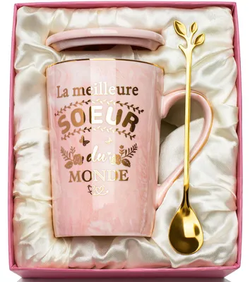 Tasse 400 ml – Beste Schwester der Welt, mit Löffel & Box