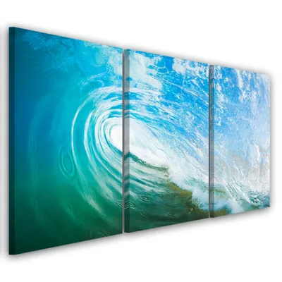 Produktbild von Triptychon auf leinwand orange städte & architektur 150x100 cm Feeby blau wandbild bereit zum aufhängen