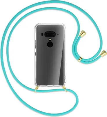 Produktbild von Handykette Backcover-Schutzhülle mit Band (Metall goldfarben) für HTC U12 Plus - türkis