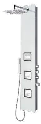 Produktbild von Duschpaneel aus Glas mit Thermostat in Weiss mit XXL Regendusche