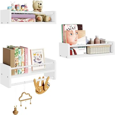 Produktbild von WOLTU 3er Set Kinder Bücherregal, Wandregal, aus Massivholz, für Bücher Spielzeug : Weiß 40 x 15 x 14 cm Farbe: Weiß Größe: 40 x 15 x 14 cm