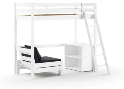 Image de Vipack Lit haut avec fauteuil et bibliothèque blanc
