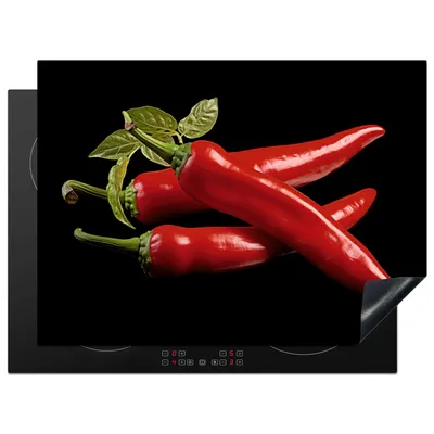 Produktbild von KitchenYeah© Herdabdeckplatte Roter Paprika - Rot - Kräuter - Gewürze - Schwarz , 70x52cm, Küche Deko, Glaskeramikkochfeld Herdabdeckung, Abdeckplatte fùr Kochfeld