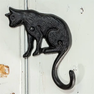 Produktbild von Garderobenhaken, Kleiderhaken als Katze, Schwarz, Haken aus Gusseisen