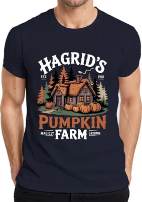 Produktbild von Hagrids Pumpkin Farm Magisch Herbst Halloween Kürbisse Hütte Retro Herren T-Shirt, Navy, S