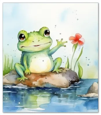 Produktbild von Wallario Herdabdeckplatte aus Glas, Größe 52 x 60 cm 1-teilig, Motiv Frosch in Aquarell