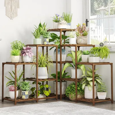 Image de Support à fleurs en bois, 5 niveaux, pour intérieur et extérieur