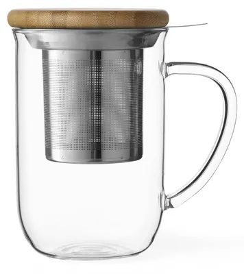 Teetasse mit Teesieb, 500 ml, Glas, Bambusdeckel