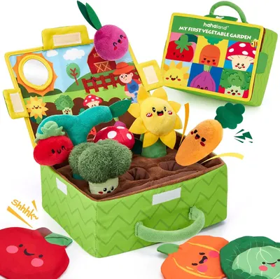 Productafbeelding van Montessori Babyspeelgoed 6 maanden - Sensorische pluche dierenset - Fruit- en groentetuin - Vanaf 6 - 12 maanden - Design met rammelaars - Spiegel
