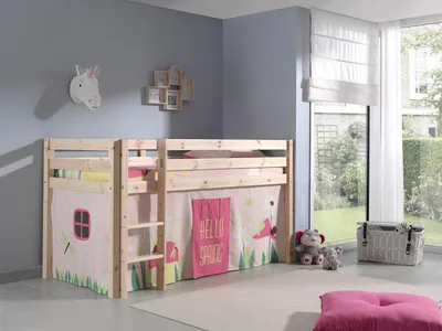 Produktbild von Vipack Spielbett Pino, Liegefläche 90x200 cm mit Textilset Vorhang "Spring"