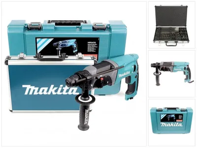 Zdjęcie produktu dla Wiertarka udarowa Makita HR 2470 780 W SDS-Plus 24 mm w walizce + zestaw wierteł SDS-Plus D-42444 17 szt. w aluminiowej walizce