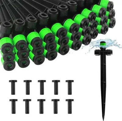 Productafbeelding van 30 stuks druppelirrigatie-emitter met eindstop, druk aansluiting, snelverbinding, instelbare bewateringsdruppelaar voor 1/4 inch bewateringsslangen, tuinbewatering