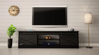 Produktbild von TV-Lowboard Schrank Fernsehtisch GRANERO schwarz / schwarz hochglanz 200 cm breit