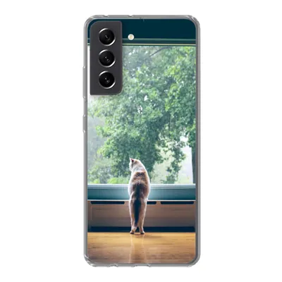 Produktbild von MuchoWow® Handyhülle Schutzhülle Hülle für Samsung Galaxy S21 FE Katze - Fenster - Pflanzen Silikon Softcase Handy Hülle - Mobiltelefonhülle