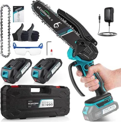 Obrázok produktu pre Elektrická minireťazová píla 6 palcov, 2 akumulátory, nabíjačka, pre záhradu a spracovanie dreva