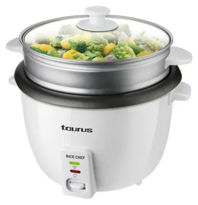Reiskocher 700 W, 1,8 l, Antihaft, Dampfgaraufsatz, Grau/Weiß