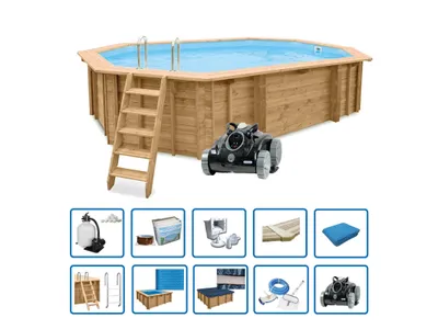 Produktbild von Interline Holzpool "Java" 6,40 x 4,00 m/ 1,38 m tief, Super Set inkl. Poolroboter, Abdeckung und weiterem Zubehör