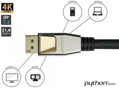 Immagine prodotto di Python DP1.2 Kabel AKTIV 4K2K Nylongeflecht schwarz 10m