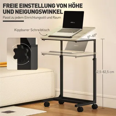 Image de Table d'appoint réglable – Table mobile en forme de C pour ordinateur portable, avec roulettes et structure métallique