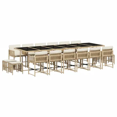 Produktbild von 17-tlg. Garten-Essgruppe mit Kissen Beige Poly Rattan