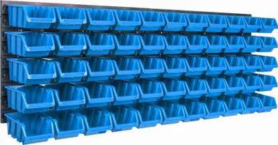 Produktbild von Lagersystem Wandregal 1152 x 390 mm | 55 stck. Box | Stapelboxen Schüttenregal Sichtlagerkästen | Extra Starke Wandplatten | Regal Erweiterbar | Werkstattregal Lagerregal Werkstattwandregal Steckregal