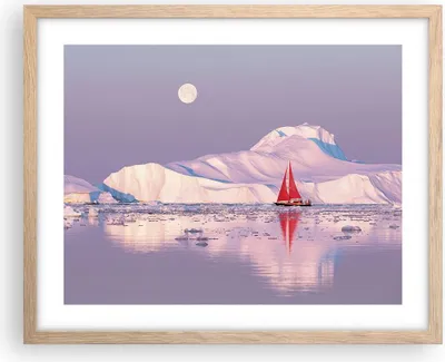 Produktbild von Gerahmtes Poster - Rahmen in heller Eiche - Segelschiff Mond Gletscher - 50x40 cm - Wand Bild - Wanddeko - Wandbilder - Kunstposter - Wandposter - Bilderrahmen - Bilder - Kunstdruck - P2NAA50x40-4462