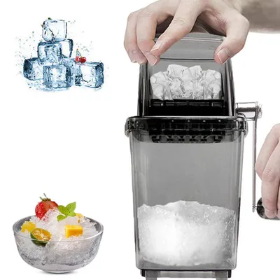 Produktbild von Eiscrusher manuell – 1,2 L – Eiswürfelzerkleinerer – Edelstahlklingen – Crushed Ice Maker – Eismühle – Für Cocktails, Getränke & Desserts – Grau