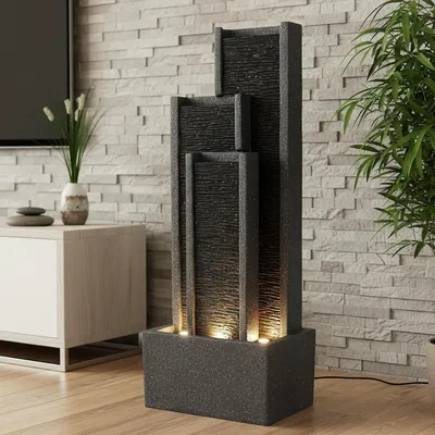 Immagine prodotto di Fontana da giardino a parete - Fontana autoportante - Per decorare il giardino - Con illuminazione a LED - Altezza 99 cm - Grigia