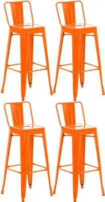 Obrázek produktu pro Sada 4 barových židlí CLP Mason v industriálním stylu, s opěrkou, oranžové