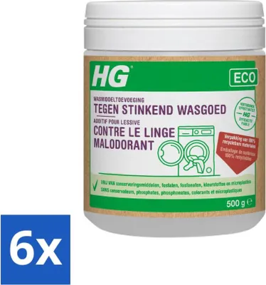 Obrázek produktu pro HG Eco přísada do prádla proti nepříjemným pachům v prádle 500 g – výhodné balení – 6 kusů
