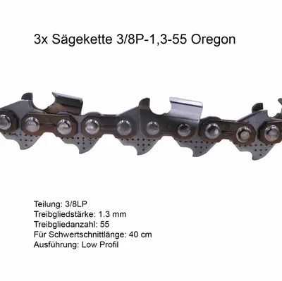 Produktbild von 3 Stück Oregon Sägekette VersaCut 3/8P 1.3 mm 55 TG - 91VXL