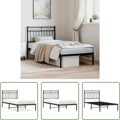 Produktbild von The Living Store Bettgestell mit Kopfteil Metall Schwarz 90x190 cm