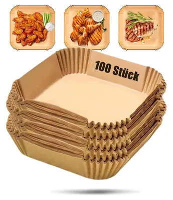 Image de Papier sulfurisé pour friteuse à air, 100 pièces, format carré, 16-20,5 cm, pour friteuses à air de 2 à 4,5 litres