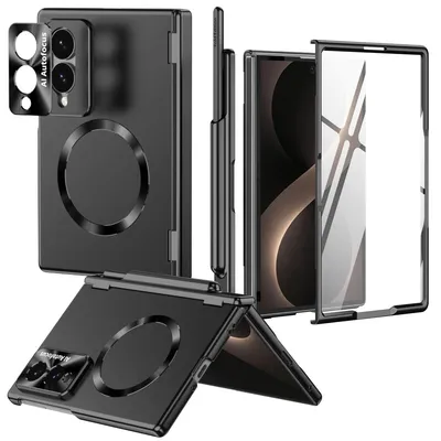 Obrázek produktu pro Magnetické pouzdro pro Samsung Galaxy Z Fold 8, tvrdé ochranné pouzdro s ochranou displeje, pantu a fotoaparátu, držákem na stylus a stylusem Černá