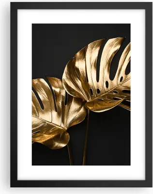 Produktbild von Gerahmtes Poster - Schwarzer Rahmen - Golden Blätter Monster - 30x40 cm - Wand Bild - Wanddeko - Wandbilder - Kunstposter - Wandposter - Bilderrahmen - Bilder - Kunstdruck - P2BPA30x40-4735