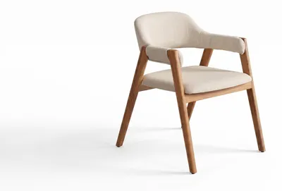 Immagine prodotto di Sedia da pranzo moderna, beige, elegante, con braccioli, in legno e imbottita