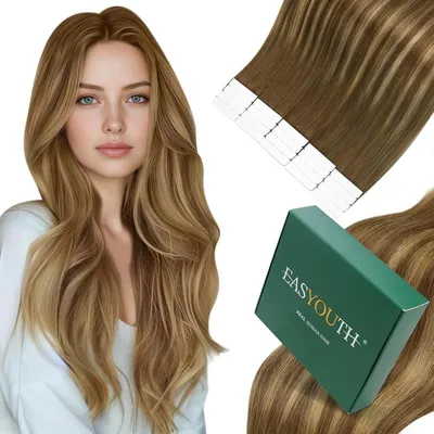 Obrázok produktu pre Príčesky z prírodných vlasov, lepiace, ombre, stredne hnedé, balayage, medová blond, 30 cm, 30 g