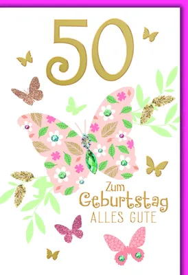 Produktbild von 50. Geburtstag Glückwunschkarte mit Briefumschlag Schmetterling