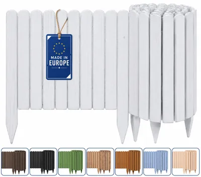Produktbild von Woodygift Beeteinfassung Holz Rollzaun Gartenzaun Rasenkante Palisade Flexibler Rollborder für Beet und Rasen Weiß 40x200 cm