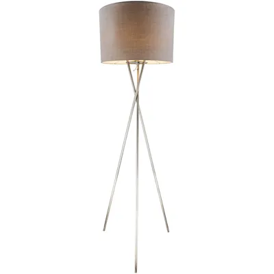 Immagine prodotto di Globo Lighting lampada da terra in metallo nichel opaco, plastica, tessuto grigio, interruttore a pedale nel cavo, ø: 620mm, H: 1600mm, lunghezza cavo 1800mm, escl. 1x E27 60W 230V