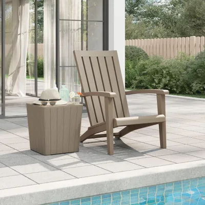 Produktbild von Ergonomischer Adirondack-Gartenstuhl aus Polypropylen in Holzoptik für Terrasse und Garten