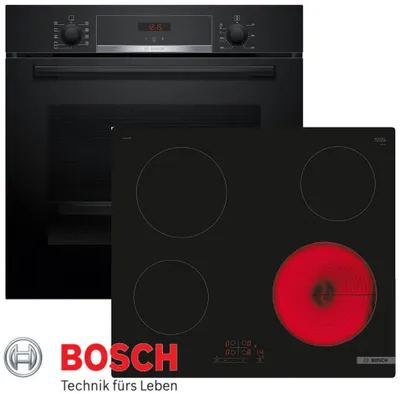 Produktbild von Bosch Herdset Autark Backofen Schwarz 3D Heißluft + Glaskeramik Kochfeld 60cm